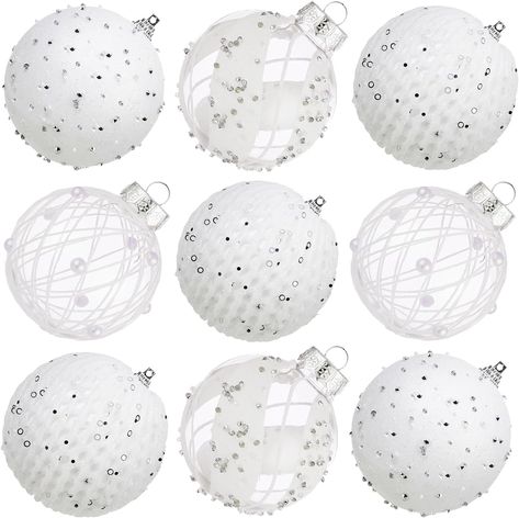 80mm/3.15" Christmas Ball Ornaments - 9pcs Large Shatterproof Foam Christmas Tree Decorations, Clear Plastic Glitter Hanging Balls for Xmas Holiday Party Home Decor (White) Christmas Glitter Ornaments, Home Decor White, Christmas Ball Ornaments, Holiday Tree Decorations, Christmas Glitter, Glitter Ornaments, Themed Crafts, Xmas Holidays, Christmas Ball