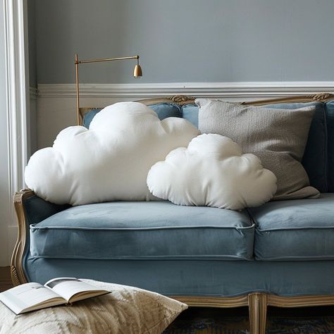 Introducing our Cloud-Shaped Cushion: Sink into the softness of a heavenly cloud with our plush, cloud-shaped cushion. Perfect for lounging or adding a touch of whimsy to your decor, it’s a cozy companion for relaxation. Conceptual AI Art Follow @ecosapiens for more! Cloud Pillows, Cushion Diy, Bathroom Theme, Cloud Cushion, Diy Cushion, Relaxation, Lounge, Cushions, Pillows