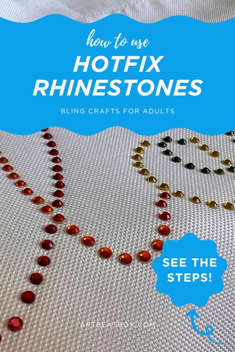 Get your glue guns ready, DIY enthusiasts! 👩‍🎨 Learn how to make your craft projects shine with hotfix rhinestones. This easy and fun method is perfect for adding a touch of sparkle to your creations. Whether it's a dress, phone case, or a home décor project – hotfix rhinestones are the perfect finishing touch! Click to learn my top tips & tricks for using hotfix rhinestones! 💪💎✨ Hotfix Rhinestone Projects, Hotfix Rhinestone Ideas Diy, Hot Fix Rhinestone Ideas Diy, Hotfix Rhinestone Ideas, Rhinestone Ideas, Hotfix Rhinestone, Rhinestone Projects, Art Projects For Adults, Bling Crafts