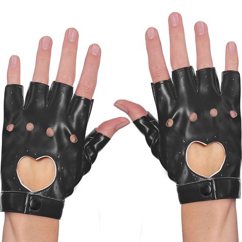 Biker Costume, Biker Gloves, Queen Of Hearts Costume, Costume Gloves, Girls Gloves, Style Gothic, Metal Cuff Bracelet, Black Leather Gloves, 80s Style