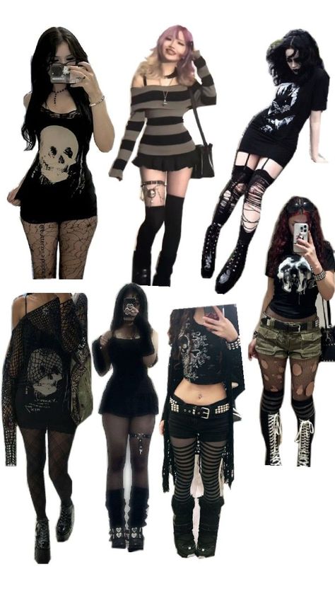 Goth Outfits Y2k, Emo Concert Outfit Ideas, Scene Goth Outfits, Hot Goth Outfit Women, Y2k Dark Outfits, Mall Goth Fits, Alt Outfits Women, Alternative Outfits Women, How To Dress Emo