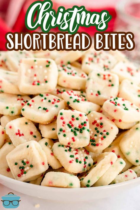 Bite Sized Christmas Treats, Shortbread Squares Christmas, Christmas Shortbread Cookie Bars, Christmas Shortbread Cookie Bites 4 Ingredients, Shortbread Pan Cookies, Shortbread Cookie Bites Recipe, Christmas Baking For Neighbors, Sweet Shortbread Cookies, Christmas Desserts For Neighbors