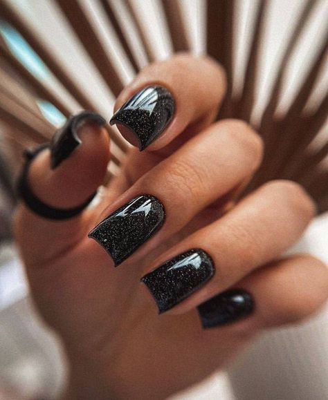 Nail Ideas, [17 мар. 2024 в 08:57] Manicure for you ✨ Ideas for pedicure and manicure for any mood Square Gel Nail Designs, Black Nails With Glitter, Hippie Nails, Simple Gel Nails, Pretty Gel Nails, Black Nail Designs, Cute Gel Nails, Sparkle Nails, Black Nail