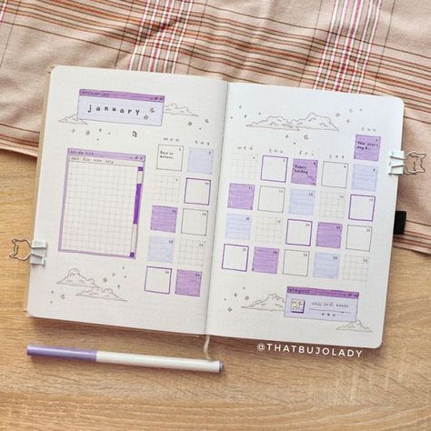 Minimal Bujo Monthly, Bujo Page Layout Ideas, Monthly Calendar Journal, Monthly Calendar Bujo, January Bujo Calendar, Bujo Calendar Ideas, Calendar Journal Ideas Layout, Month Bujo Spread, January Bujo Spread