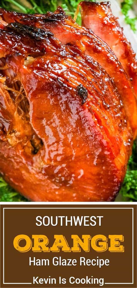 Orange ham glaze for baked ham is made with orange juice, cinnamon, and smoky chipotle power. It pairs perfectly with tender spiral ham! Orange Ham Glaze, Mexican Ham, Baked Ham Glaze, Chipotle Powder, Spiral Ham, Holiday Ham, Savory Meals, Orange Glaze, Ham Glaze