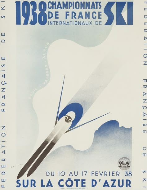 Samivel (Paul Gayet-Tancrède, 1907-1992) 1938 Championnats de France Internationaux de Ski, lithograph, 1938, condition A-, backed on linen, 31 x 24” (79 x 61 cm.), Chris Lond 1-29-19, est £2-3K Vintage Olympic Posters, Skiing Graphic Design, Vintage Skiing Aesthetic, Skiing Illustration, Ski Illustration, Winter Feast, Skiing Aesthetic, Winter Poster, Vintage Ice Skating