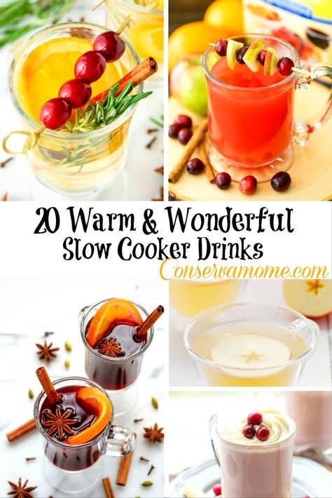 Here's a round up of 20 Warm & Wonderful Slow Cooker Drinks that will hit the spot :) Slow Cooker Drinks, Crockpot Drinks, New Year's Desserts, Vegan Candies, Tasty Drinks, Slow Cooker Desserts, Cooking Classy, Super Easy Recipes, Holiday Drinks