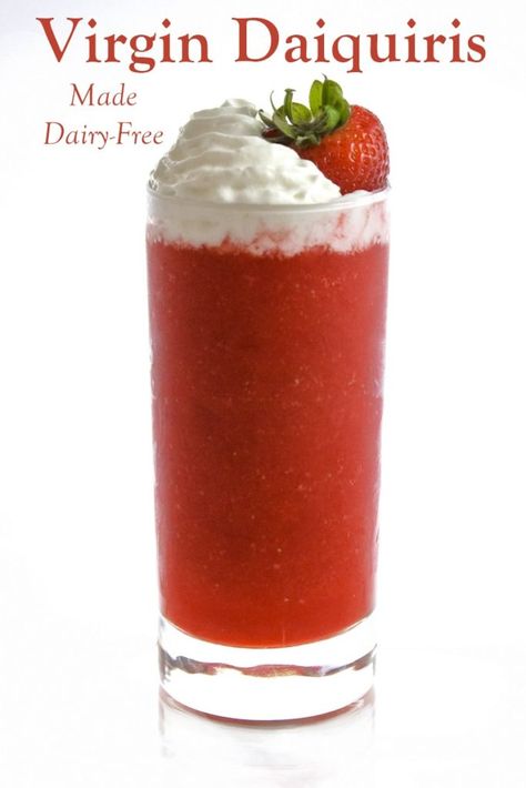 Daiquiris Recipe, Virgin Strawberry Daiquiri, Strawberry Daiquiri Recipe, Frozen Strawberry Daiquiri, Daiquiri Recipe, Frozen Strawberry, Vegan Whipped Cream, Drink Recipes Nonalcoholic, Strawberry Daiquiri