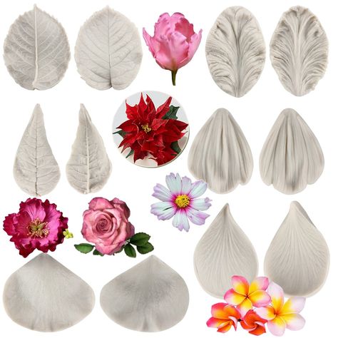 PRICES MAY VARY. 【Flower Petal Fondant Mold】:You will get 6pcs Flower Petal Silicone Fondant Molds.Include 1pcs Plumeria Silicone Molds, 1pcs Rose Leaf Silicone Molds,1pcs Daisy Silicone Molds,1pcs Peony Flower Silicone Molds,1pcs Orchid Silicone Molds,1pcs Rose Flower Silicone Molds.Flower Petal Fondant Molds can help you make very beautiful party cakes, cupcakes, candies, etc,help bring your cake decorating skills to a different level. 【 Food Grade Silicone】: Flower Petals Mold made of 100% fo Craft Cake, Flower Mold, Petal Cake, Cake Decorating With Fondant, Clay Set, Flower Molding, Fondant Silicone Molds, Sugar Craft, Diy Silicone Molds