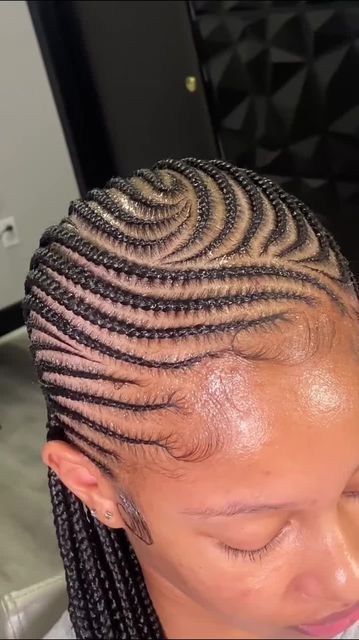 Recent Hairstyles Braids, Freestyle All Back Cornrows, All Backs Braids, Simple Cornrows With Natural Hair, Pushback Carrot Hairstyles, Hairstyles Straight Back Braids, Straight Back With Curls Braids, All Back Braids Styles, Styled Cornrows Black Women