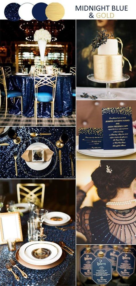 Midnight blue party decor for special events / sweet sixteen / wedding Midnight Blue And Gold, Midnight Blue Wedding, Gold Vintage Wedding, Debut Theme, Blue And Gold Wedding, Vintage Wedding Inspiration, Debut Ideas, Wedding Color Scheme, Starry Night Wedding