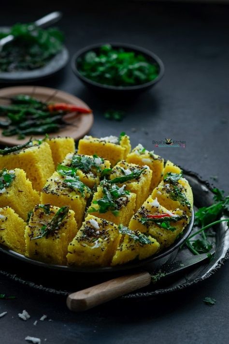 Oct 5, 2019 - Khaman Dhokla is very common food in Gujarat, India. It is made of gram flour. Khaman Dhokla generally eaten as a snack. It is a part of the Gujarati Thali. Gujarati Thali, Khaman Dhokla, Dhokla Recipe, Fast Foods, Best Pasta Salad, Fav Food, Chef Food, Dessert Photography, Gram Flour