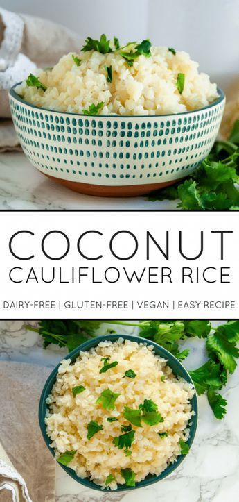 Coconut cauliflower rice is a simple, delicious side that will become a versatile, healthy dinner recipe staple! | #glutenfree #dairyfree #healthydinnerrecipe #cauliflowerrice #vegan #healthyrecipe | nutritiontofit.com Coconut Cauliflower Rice, Coconut Cauliflower, Cauliflower Side Dish, Cauliflower Rice Recipes, Healthy Dinner Recipe, Diet Healthy, Atkins Diet, Paleo Dinner, Tikka Masala