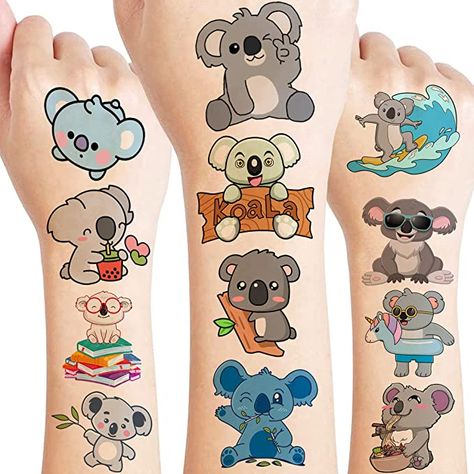 Amazon.com: 8 Sheets (96pcs) Koala Temporary Tattoos Birthday Party Supplies Decorations Super Cute Tattoo Stickers Party Favors Kids Gifts Girls Boys Classroom School Prizes Rewards Themed : Toys & Games Koala Party, Koala Tattoo, Animal Tattoos For Women, Jungle Party Decorations, Cute Small Animals, Holiday Theme, Jungle Party, Birthday Supplies, Birthday Stickers