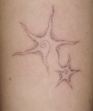 Silverfish Tattoo, Space Fish Tattoo, Spiral Turtle Tattoo, Ocean Stick And Poke, Dainty Starfish Tattoo, Cool Ocean Tattoos, Seaglass Tattoo, Shoulder Word Tattoo, Sea Snake Tattoo