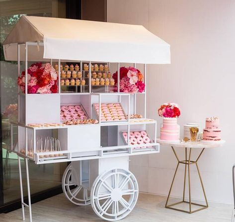 Wedding Candy Cart, Cart Display, Party Rental Ideas, Candy Car, Chanel Flower, Metal Cart, Sweet Carts, Candy Cart, Donut Wall