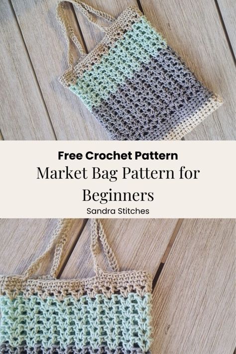 Easy Crochet Market Bag, Market Bag Free Pattern, Mesh Market Bag, Crochet Blanket Sizes, Bag Free Pattern, Easy Beginner Crochet Patterns, Crochet Market, Crochet With Cotton Yarn, Free Crochet Bag