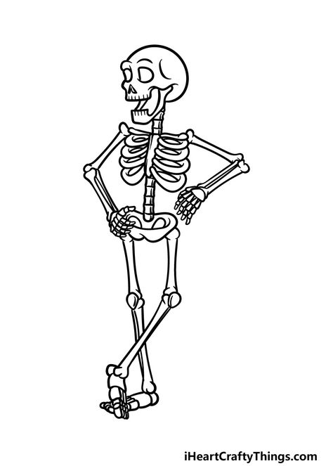 Cartoon Skeleton Drawing, Skeleton Drawing Ideas, Easy Skeleton Drawing, Skeleton Head Drawing, Skeleton Drawing Easy, Draw A Skeleton, Skeleton Template, Skeleton Hands Drawing, Cartoon Skeleton