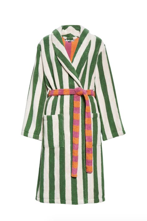 Cotton Bathrobe, Dusen Dusen, Terry Robe, 로고 디자인, Brushed Cotton, Green Stripes, Stripes Pattern, Pink And Orange, White Stripe