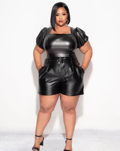 Available now Plus Size Puffed Sleeve Faux Leather Top & Plus Size Faux Leather Shorts in Black available now at ChicAndCurvy.com: Search : KP1131 Plus Size Leather, Faux Leather Shorts, Chic And Curvy, Faux Leather Top, Top Plus Size, Leather Shorts, May 20, Leather Top, Leather Skirt