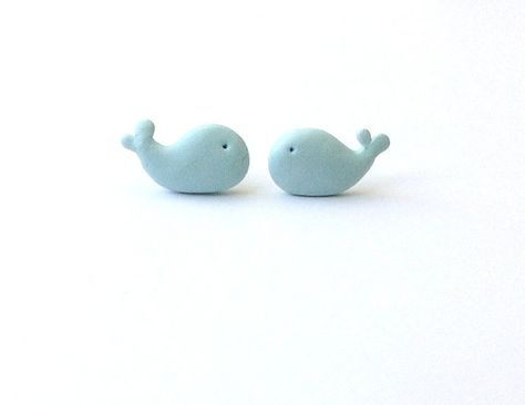 Blue Whale Post Earrings, Handmade, Polymer Clay, Whales,tiny stud earrings, post earrings, sea life, cute earrings Whale Polymer Clay, Blue Clay Ideas, Sea Polymer Clay, Whale Clay, Nature Australia, Polymer Clay Animals, Winter Nature, Clay Animals, Clay Jewelry Diy