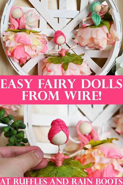 Diy Faries Dolls, Diy Fairies For Fairy Garden, Fairy Flower Dolls Diy, Fairy Doll Hair Tutorial, Wire Fairies Diy How To Make, Embroidery Floss Doll Hair, Flower Fairy Dolls Diy How To Make, How To Make A Fairy Doll, Embroidery Floss Dolls