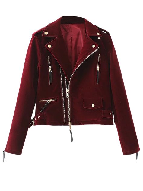 $44.99 Lapel Velvet Biker Jacket - BURGUNDY M Red Motorcycle Jacket, Red Biker Jacket, Red Moto Jacket, Red Velvet Jacket, Red Motorcycle, Burgundy Jacket, Cool Winter, Coat Women Fashion, Burgundy Velvet