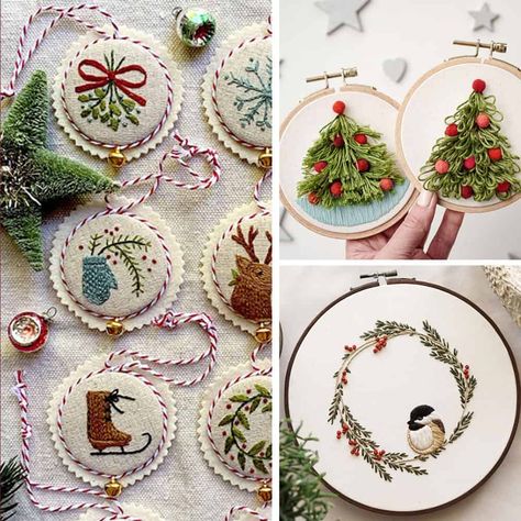 Best embroidery patterns for your Christmas stitching. Thread your needle and start creating something extra cute for your dear ones! Primitive Christmas Tree Embroidery, Christmas Felt Embroidery, Christmas Ornaments Embroidery Designs, Free Christmas Hand Embroidery Patterns, Xmas Embroidery Patterns Free, Embroidery Christmas Tree Ornaments, Embroidered Xmas Decorations, Embroidery For Christmas, Christmas Embroidery Decorations