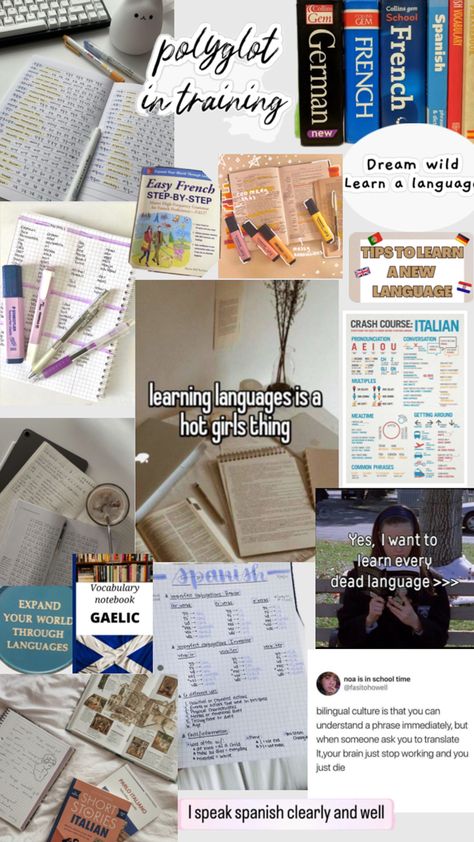 The perfect inspo collage for people who love languages and are #polyglots in training Languages Aesthetic, Linguistics Major, Language Aesthetic, How I Take Notes, Inspo Collage, Sign Language Phrases, Phrase Book, Learn Another Language, Dream Motivation