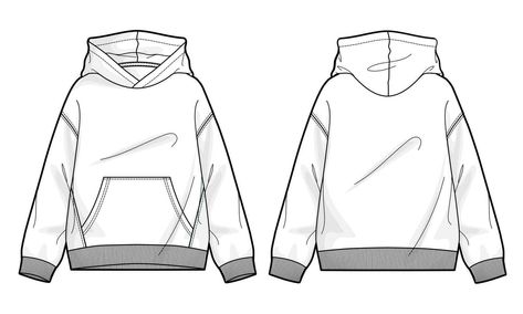 Hoodie Technical Drawing, Technical Drawing Fashion, Hoodie Reference, Hoodie Template, Fashion Flat Sketch, Clothing Templates, Clothes Illustration, Flat Drawings, Hoodie Drawing