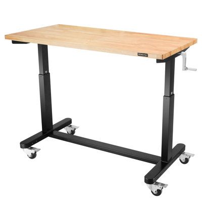 Workpro Adjustable Work Table with Crank Handle, Wooden Top Workbench with Casters and Leveling Feet, 500 Lbs Load Capacity, for, Garage, Office, Home Size: 38" H X 48" W X 24" D | WORKPRO Adjustable Work Table, Wooden Top Workbench w / Casters & Leveling Feet Wood / Metal in Brown, Size 38.0 H x 48.0 W x 24.0 D in | Wayfair Workbench Casters, Mail Room, Garage Office, Diy Workbench, Wire Shelving, Wooden Tops, Work Table, Table Height, Wood Metal