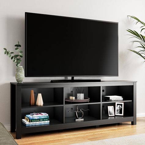 PRICES MAY VARY. 【Classic TV Stand】 The 70 inch TV Cabinet is perfect for 75'' TV, of course, it is also suitable for 50'' 55”60'' 65'' 70''flat screens. With simple appearance,the practical television stands matche any style of room decoration perfectly, and also can be used as a media console, entertainment center and tv table,meeting your various needs. 【Humanized Detail Design】The black finishes give this entertainment center a look of real wood.Without the limitation of the back board allow Tv Room Table Decor, Living Room Dark Gray Couch Decor, Black Tv Stand Decor, 65 Inch Tv Stand Ideas, Metal Tv Stand Ideas, Living Room Tv Console Decor, Black Tv Stand Living Room Decor, 55 Inch Tv Living Room, Tv Table Decor