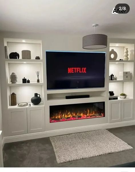 30+ TV Media Wall Ideas That Are Both Functional and Stylish - HubPages Tv Storage Wall Small Spaces, Media Wall With Window On One Side, Tv Media Unit Modern, Sitting Room Wall Ideas, Ikea Media Wall With Fireplace, Tv Fire Media Wall, Built In Tv Wall Unit With Fireplace Media Center, Media Wall With Fireplace And Storage, Media Wall With Fireplace And Tv Diy