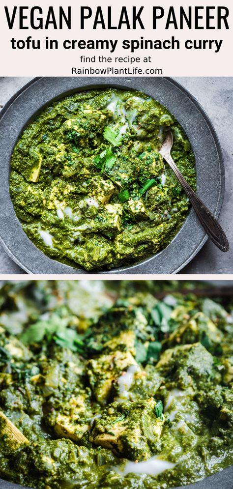 Vegan Palak Paneer Tofu, Healthy Palak Paneer, Palak Tofu Recipe, Tofu Palak Paneer, Tofu Spinach Curry, Indian Spinach Paneer, Vegan Paneer Recipe, Tofu Palak, Vegan Spinach Recipes