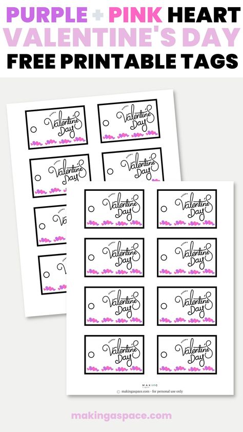 free printable valentine's day tags Valentines Day Tags Printable Free, Free Printable Tags Templates, Free Printable Valentines Tags, Class Valentines Gifts, Printable Tags Template, Purple Valentine, Heart Gift Tags, Valentines Gift Tags, Class Valentines