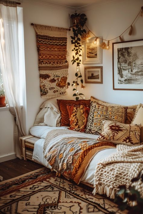 Boho Bedroom Daybed, Daybed Room Ideas Boho, Cottagecore Daybed, Boho Daybed Room Ideas, Desert Cottagecore, Daybed Boho, Boho Cozy Bedroom, Day Bed Bedroom Ideas, Daybed Room Ideas