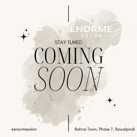 🌟 **Coming Soon!** 🌟 Ladies of Bahria Town Rawalpindi, get ready to experience luxury and style like never before! Enorme Salon is opening its doors soon, bringing you the latest trends in hair, beauty, and wellness. Stay tuned for our grand opening! ✨ Because you deserve the best. ✨ #EnormeSalon #BahriaTown #RawalpindiSalon #LuxurySalon #BeautyLounge #HairGoals #MakeupMagic #SelfCare #BeautyTrends #GlamLife #SalonOpening #ComingSoon #LadiesSalon #PamperYourself #GlowUp #BeautyExperts #Hai... New Service Coming Soon Salon, Salon Openings, Bahria Town, Salon Interior Design, Beauty Lounge, Grand Opening, Beauty Trends, You Deserve, Stay Tuned