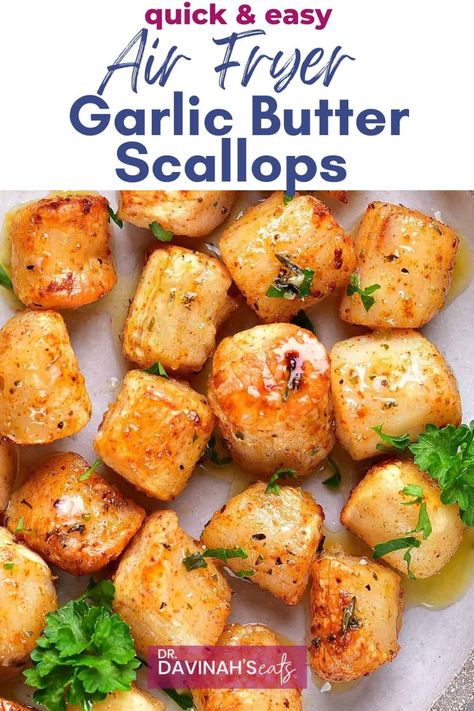 Scallops Recipe Air Fryer, Easy Scallops Recipe Simple, Bay Scallops In Air Fryer, Scallop Air Fryer Recipes, Air Fryer Bay Scallops Recipe, Air Fryer Sea Scallops, Sea Scallop Recipes Air Fryer, Air Fried Scallops Recipe, Fried Scallops Recipe Deep