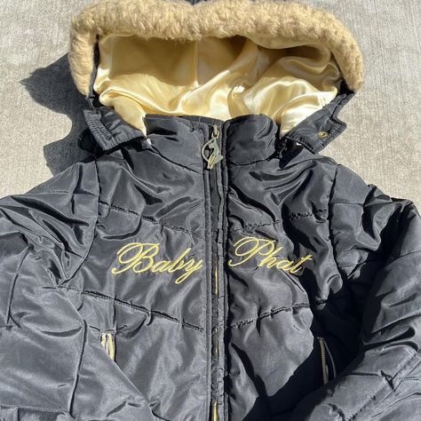 Y2K baby phat fur hooded jacket size youth small.... - Depop Baby Phat 2000s, Baby Phat Jacket, Fur Hooded Jacket, Jacket Fur, Fur Hood Jacket, People Clothes, Y2k Jacket, Baby Phat, Cute Fits