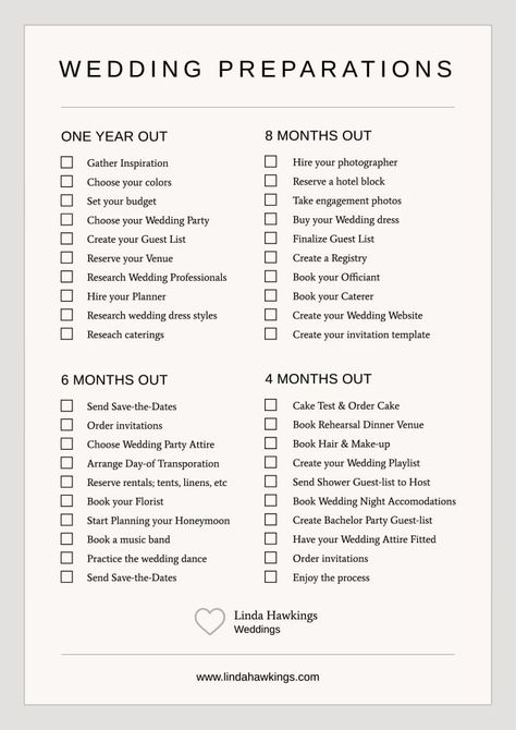 Minimalist Linda Hawkins Wedding Planner Checklist Wedding Planner Checklist Free, Small Wedding Planner, Wedding Preparation Checklist, Wedding Planner Job, Rehearsal Dinner Planning, Wedding Checklist Timeline, Free Wedding Planner Printables, Wedding Planner Checklist, Free Wedding Planner