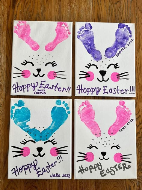 Easter Crafts For Kids Footprints, Easter Toddler Handprint Crafts, Toddler Easter Painting Ideas, Easter Craft Ideas For Toddlers, Finger Paint Easter Craft, Easter Paint Crafts For Toddlers, Infant Bunny Crafts, Cute Easter Crafts For Babies, Easter Kid Painting