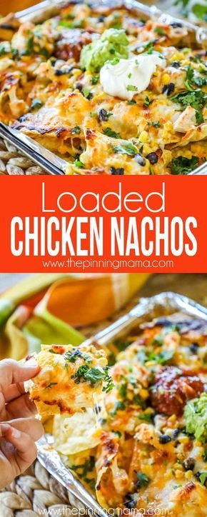 Baked Chicken Nachos, Loaded Chicken Nachos, Best Nacho Recipe, The Pinning Mama, Baked Nachos, Loaded Chicken, Chicken Nachos Recipe, Nachos Recipe Easy, Nacho Bar