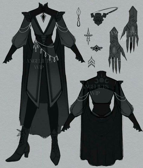 Villan Clothes Design, Dnd Necromancer Outfit, Regal Clothing Design, Witch Outfits Male, Black Fantasy Clothes, Dark Fantasy Fashion Male, Outfit Ideas Fantasy Drawing, Evil Monk Dnd, Clothes Idea Drawing