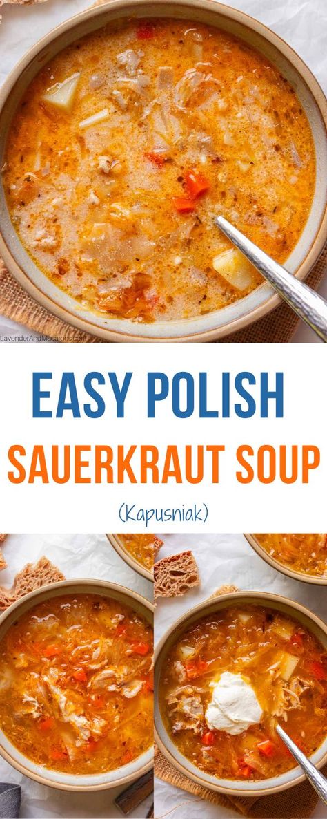 Polish Sauerkraut, Tender Pork Ribs, Sauerkraut Soup, Pork Soup, Sauerkraut Recipes, Fall Soup Recipes, Savory Soups, Soup And Stew, Cabbage Soup