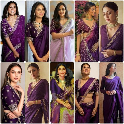 60+purple colour blouse designs 2023| New model back neck| Traditional purple colour blouse designs Purple Full Sleeve Blouse, Purple Sarees With Contrast Blouse, Colour Contrast With Purple, Purple Combination Sarees, Purple Saree Look Traditional, Dark Purple Blouse Designs, Pink Purple Saree Combination, Purple Color Combinations Outfit Indian, Purple Silk Saree Blouse Designs