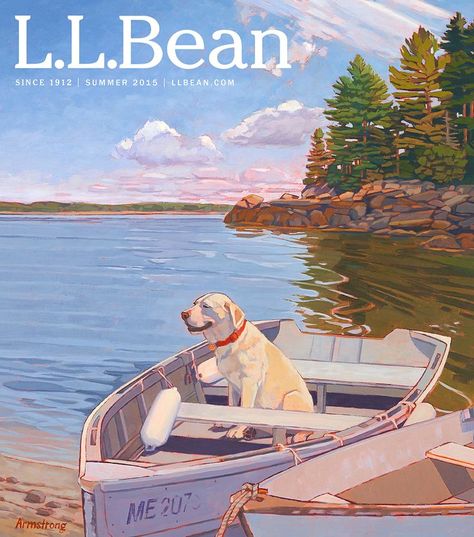 Related image Hayley Aesthetic, Dogs On Boats, Catalog Covers, Summer Camp Aesthetic, Bean Art, Lab Art, Pet Camping, Maine Artist, Maine Art