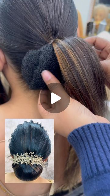 Hairstyle In Bun, Hair Bun Using Clip, Back Hair Bun Styles, Filipiniana Hairstyle Bun Tutorials, Easy Bun Hairstyles Tutorials, Messi Bun Hairstyle On Saree, How To Put Bun In Hair, Hair Bun Maker Tutorial, Karwachauth Hairstyle Bun