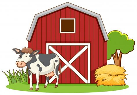 Farm scene with farmer and many animals on the farm | Free Vector Farm With Animals, Farm Cartoon, Farm Vector, Tree Cartoon, Cow Shed, Cow Vector, Farm Animal Crafts, Cow Drawing, Seni Pastel