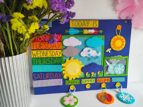 Felt Weather, Kindergarten Weather, Weather Calendar, Daycare Classroom, Felt Games, Preschool Garden, Weather Chart, Daily Calendar, Weather Activities