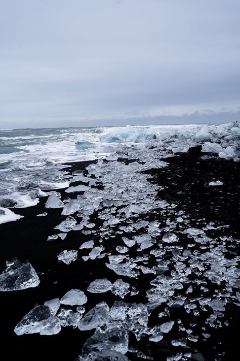 diamond beach Iceland Iceland Winter Photography, Iceland Diamond Beach, Winter Fae, Iceland In May, Iceland Aesthetic, Iceland Wallpaper, Diamond Beach Iceland, Iceland Beach, Diamond Aesthetic